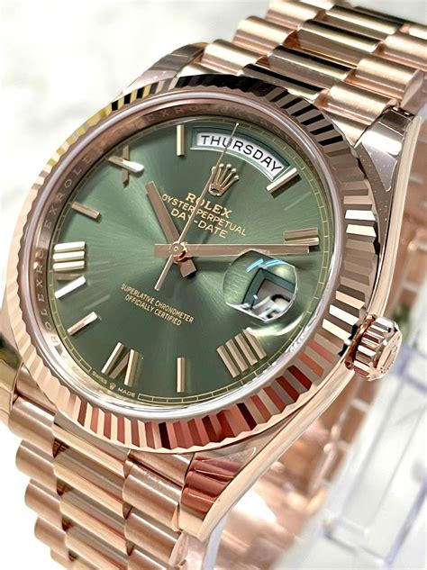 rolex day date 40 rose gold olive dial|Rolex Day-Date models.